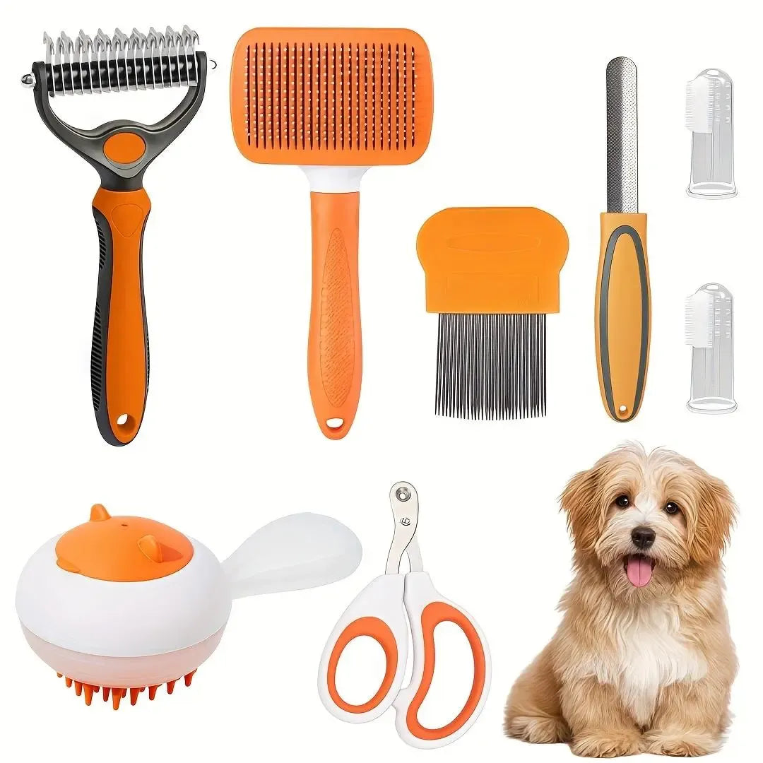 Pet Grooming Kit, 8 Counts/set Pet Hair Removal Tool, Including Pet Hair Remover, Pet Nail Clipper, Pet Hair Removing Comb, Pet Bath Brush, Pet Toothbrush