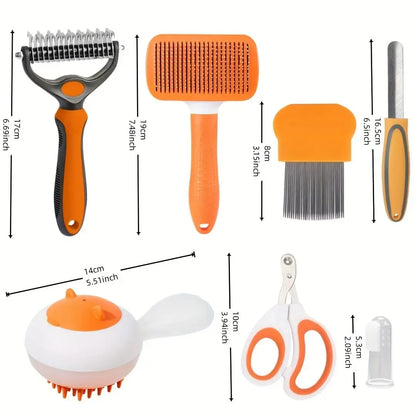 Pet Grooming Kit, 8 Counts/set Pet Hair Removal Tool, Including Pet Hair Remover, Pet Nail Clipper, Pet Hair Removing Comb, Pet Bath Brush, Pet Toothbrush