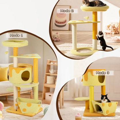 Transformable Cheese Cat Tree with Playful Design and Durable Construction for Cats