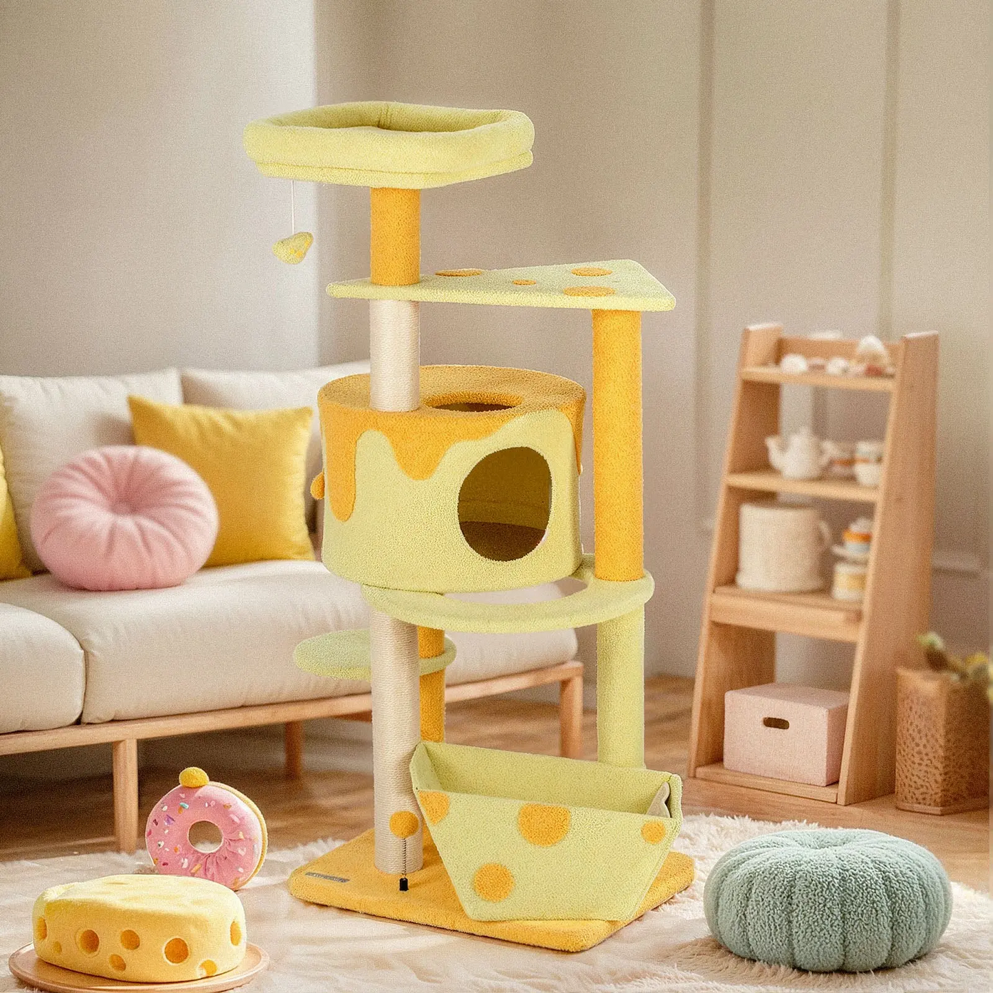 Transformable Cheese Cat Tree with Playful Design and Durable Construction for Cats