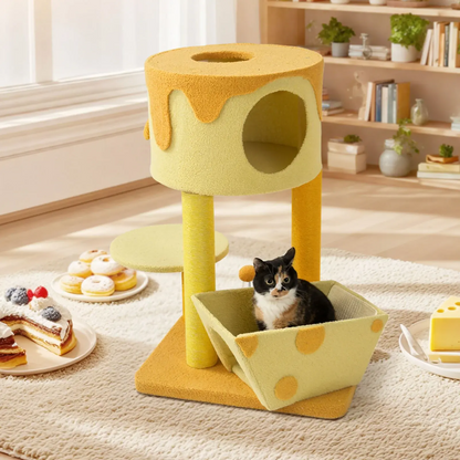 Transformable Cheese Cat Tree with Playful Design and Durable Construction for Cats