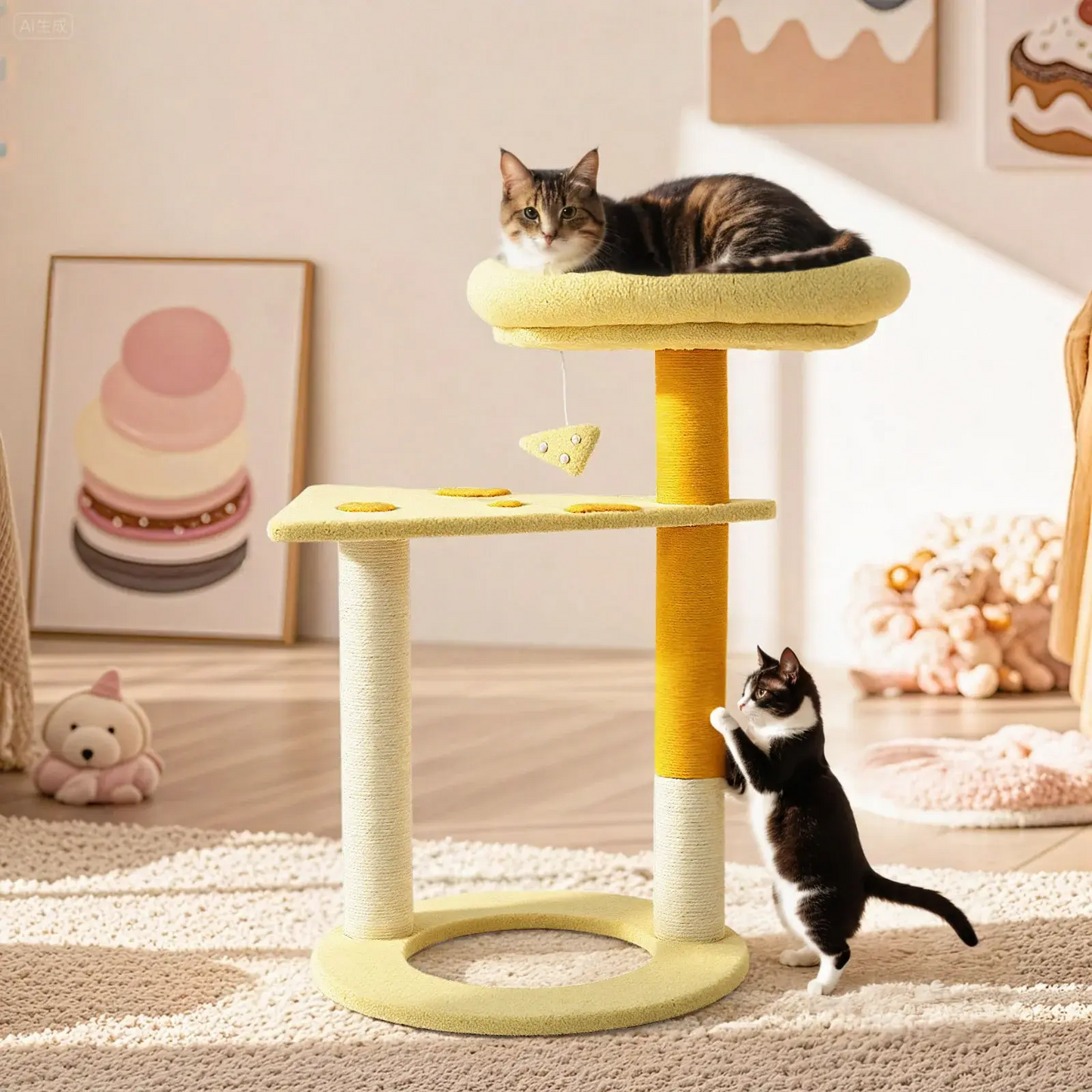 Transformable Cheese Cat Tree with Playful Design and Durable Construction for Cats