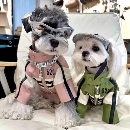 Dog Autumn Winter Clothes Jacket for Maltese Yorkshire Schnauzer Bichon Teddy Pomeranian Shiba Inu PU Material Stylish Motorcycle Design