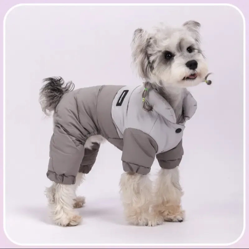 Winter Dog Warm Clothes Outdoor Puppy Teddy Bichon Schnauzer Poodle Four-Legged Coat, Waterproof Windproof Pet Cotton Jacket for Cold Weather