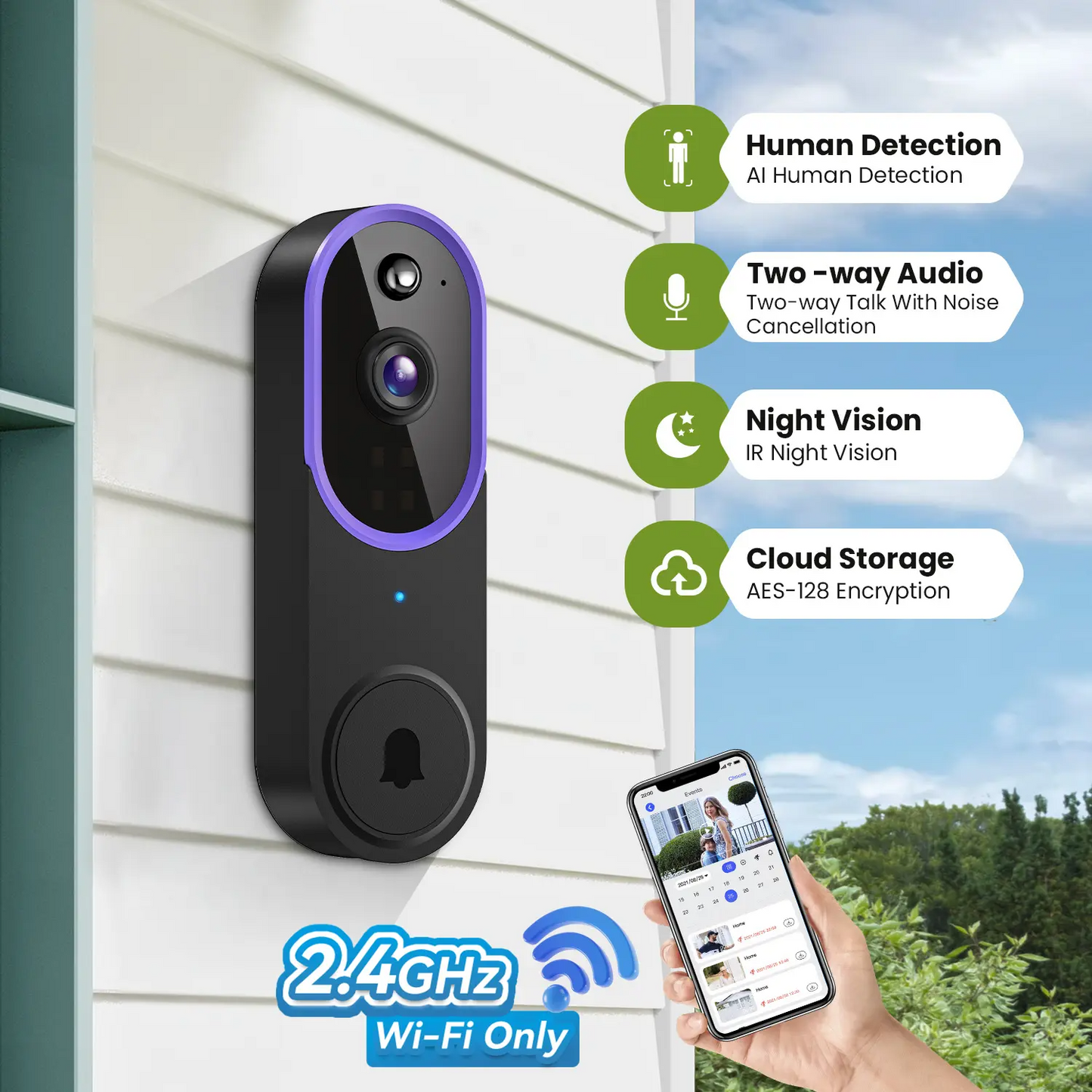 Wireless Video Doorbell Camera, Smart Security Doorbell Camera
