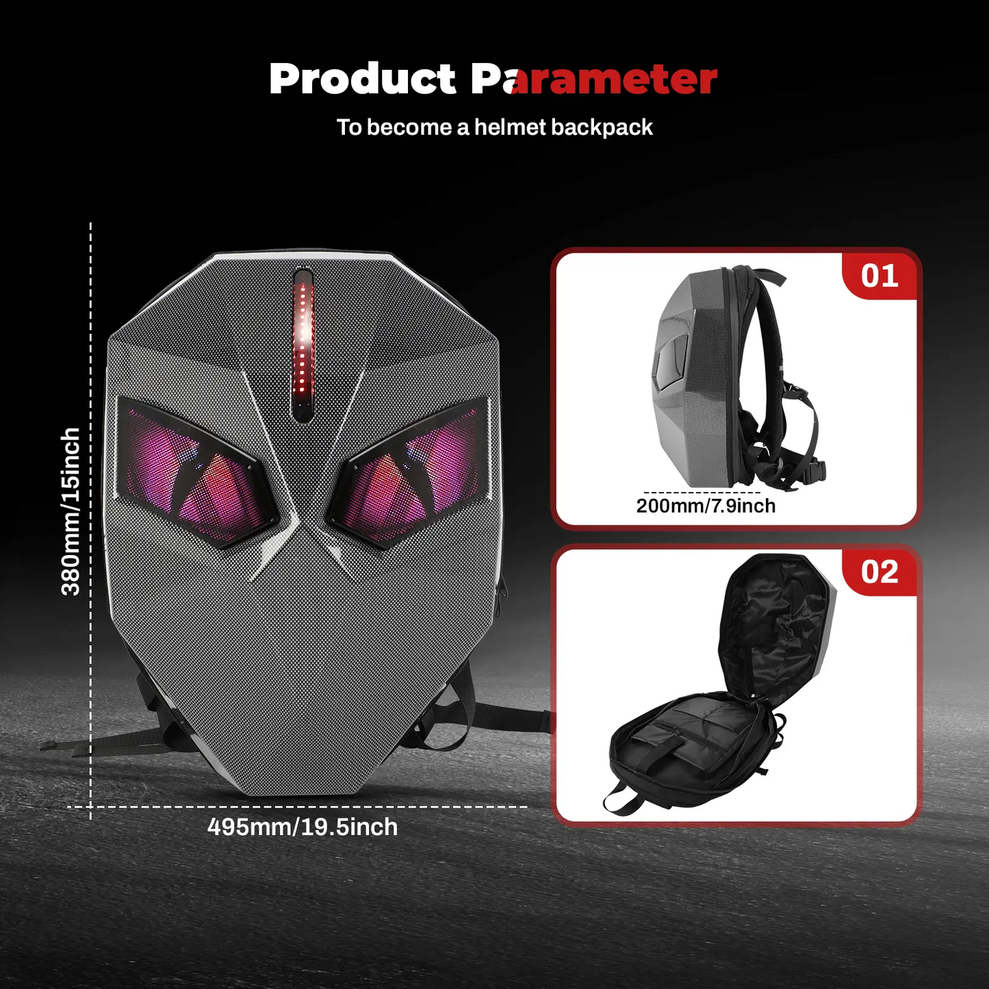 LED Backpack With DIY Programmable Full Color Screen Motorcycle Backpack for Men