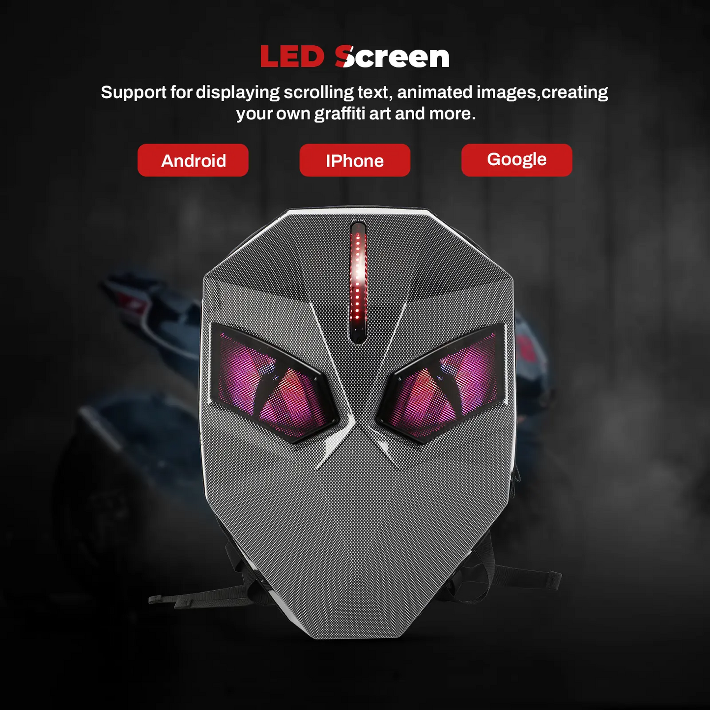 LED Backpack With DIY Programmable Full Color Screen Motorcycle Backpack for Men