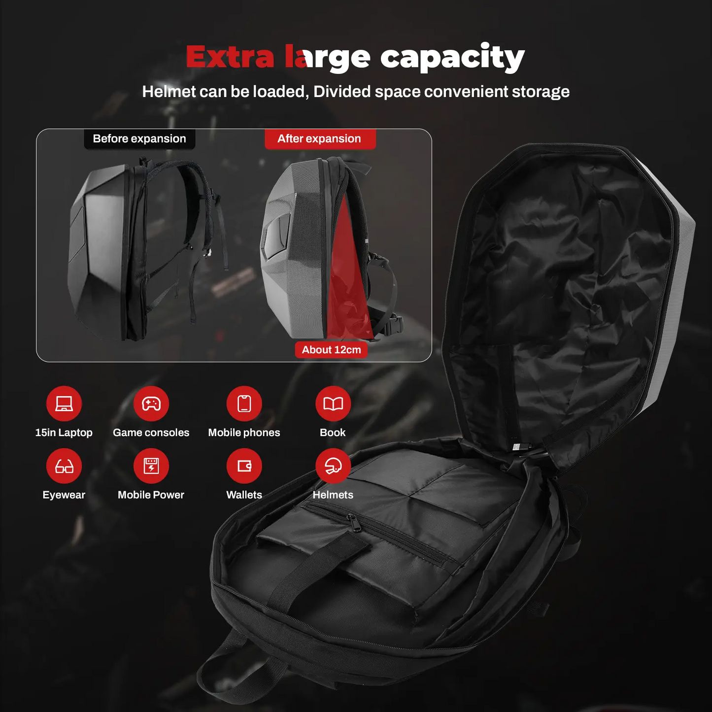 LED Backpack With DIY Programmable Full Color Screen Motorcycle Backpack for Men