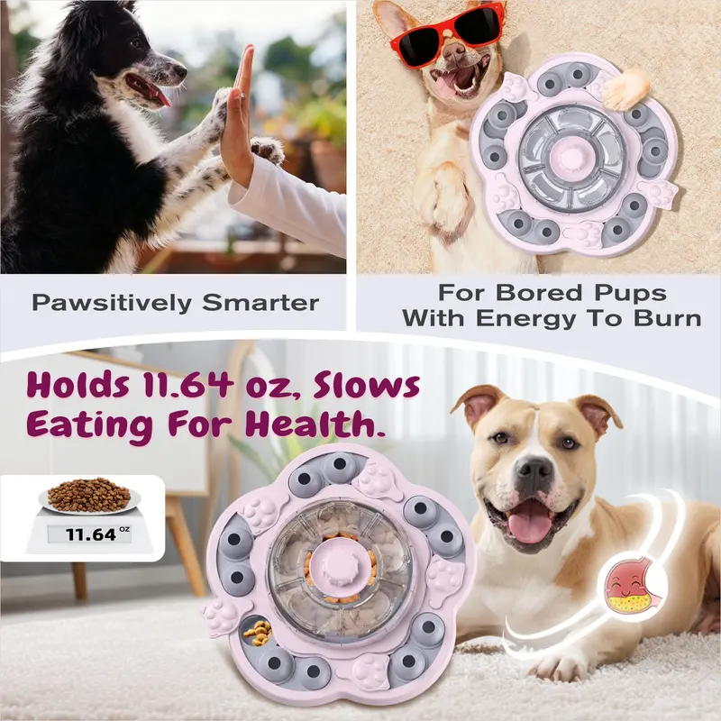 3 Levels of Challenge Dog Puzzle Feeder Toy  - Design Spin-to-Release Treat Dispenser For Small, Medium, and Large Dogs