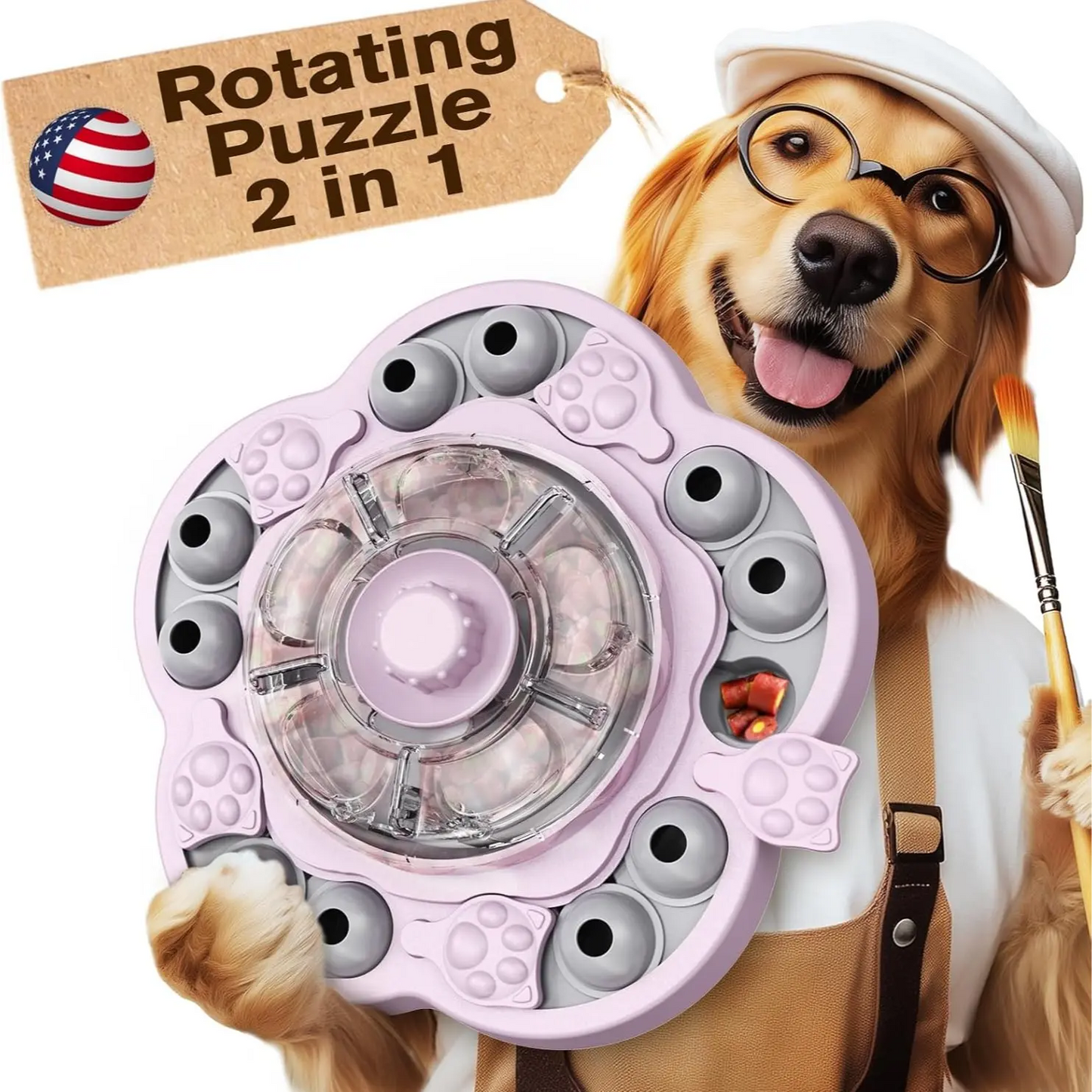 3 Levels of Challenge Dog Puzzle Feeder Toy  - Design Spin-to-Release Treat Dispenser For Small, Medium, and Large Dogs