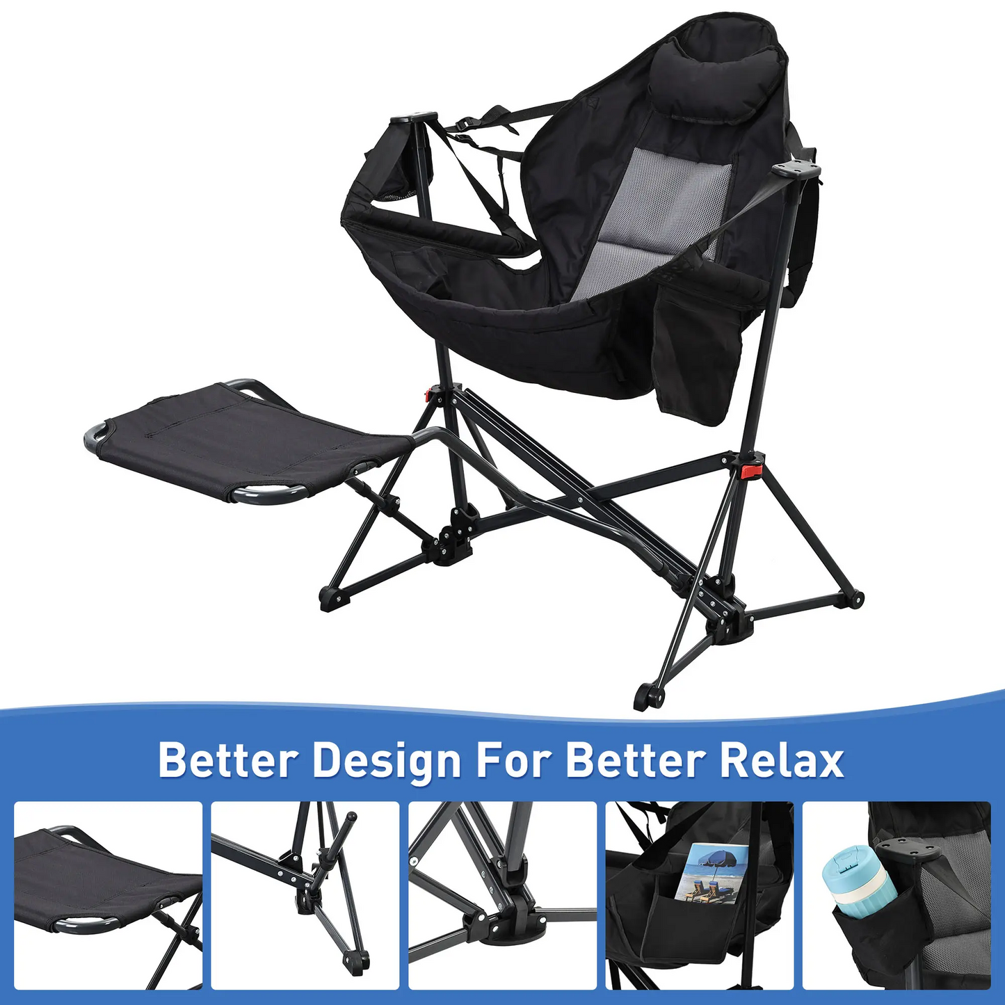 Hammock-Style Rocking Camping Chair with Footrest