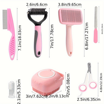 Summer Pet Grooming Tool Set (8 Counts), Hair Grooming and Oral Hygiene Tools