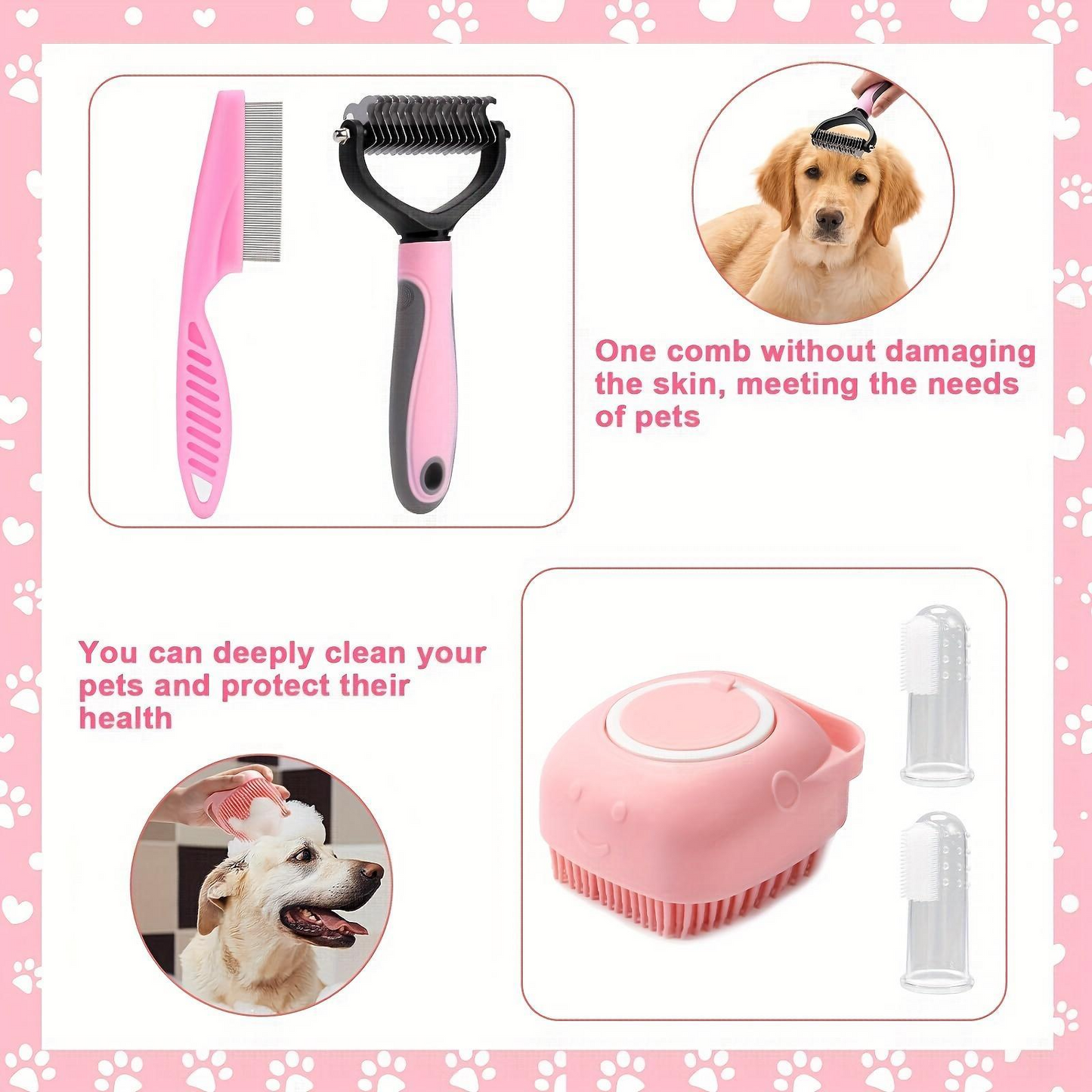 Summer Pet Grooming Tool Set (8 Counts), Hair Grooming and Oral Hygiene Tools