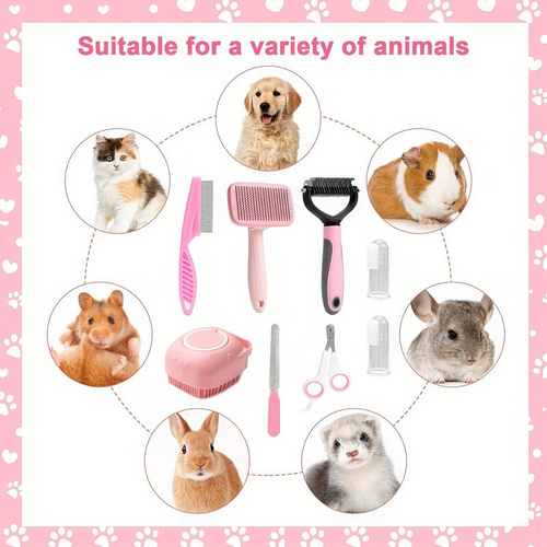 Summer Pet Grooming Tool Set (8 Counts), Hair Grooming and Oral Hygiene Tools