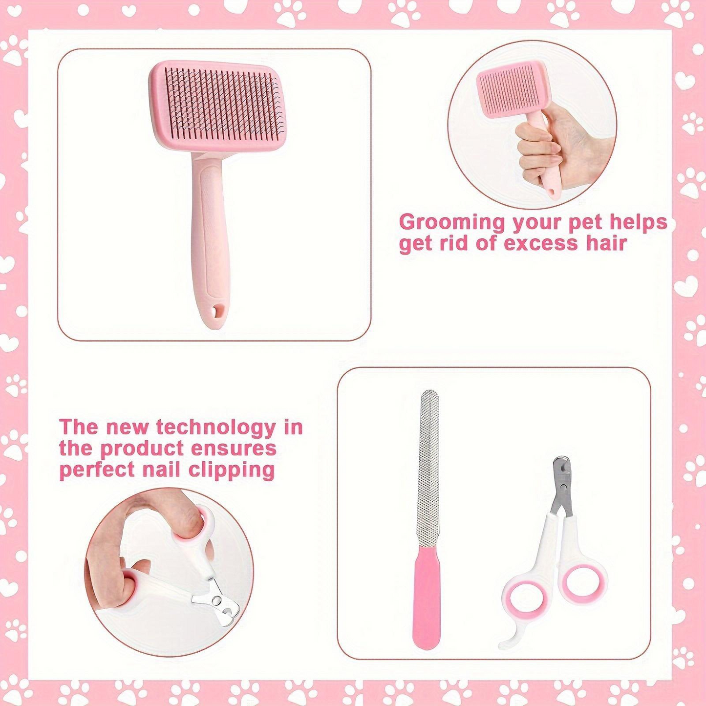 Summer Pet Grooming Tool Set (8 Counts), Hair Grooming and Oral Hygiene Tools