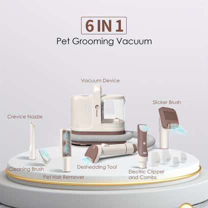 Dog Grooming Kit, 1.3L Pet Grooming Vacuum for Dog Hair Remover with Low noise, Professional Pet Grooming Kit with 6 Grooming Tools & 4 Combs for Various Pets