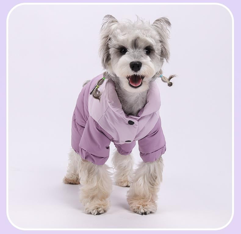 Winter Dog Warm Clothes Outdoor Puppy Teddy Bichon Schnauzer Poodle Four-Legged Coat, Waterproof Windproof Pet Cotton Jacket for Cold Weather