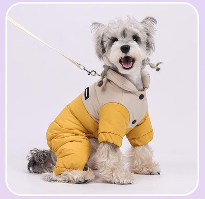 Winter Dog Warm Clothes Outdoor Puppy Teddy Bichon Schnauzer Poodle Four-Legged Coat, Waterproof Windproof Pet Cotton Jacket for Cold Weather