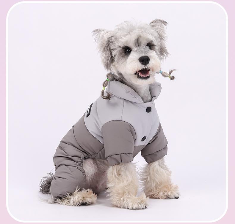 Winter Dog Warm Clothes Outdoor Puppy Teddy Bichon Schnauzer Poodle Four-Legged Coat, Waterproof Windproof Pet Cotton Jacket for Cold Weather
