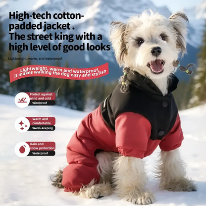 Winter Dog Warm Clothes Outdoor Puppy Teddy Bichon Schnauzer Poodle Four-Legged Coat, Waterproof Windproof Pet Cotton Jacket for Cold Weather