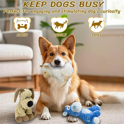 3 Pack Squeaky Stuffed Dog Toys- Indoor Outdoor Playing Toys for Large to Small, Durable Plush Toys to Keep Them Busy- Animal Shape Crinkle Toy