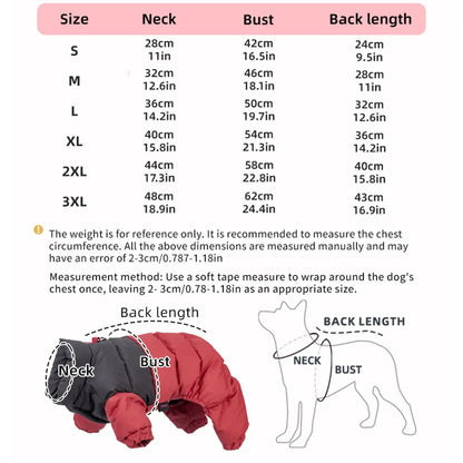 Winter Dog Warm Clothes Outdoor Puppy Teddy Bichon Schnauzer Poodle Four-Legged Coat, Waterproof Windproof Pet Cotton Jacket for Cold Weather