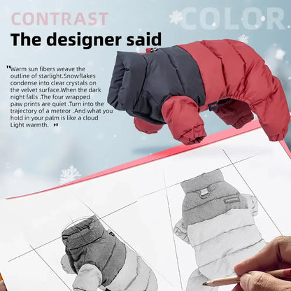 Winter Dog Warm Clothes Outdoor Puppy Teddy Bichon Schnauzer Poodle Four-Legged Coat, Waterproof Windproof Pet Cotton Jacket for Cold Weather