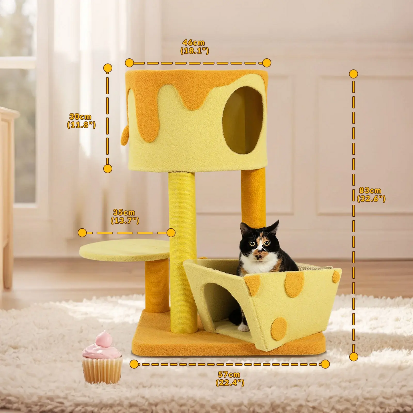 Transformable Cheese Cat Tree with Playful Design and Durable Construction for Cats