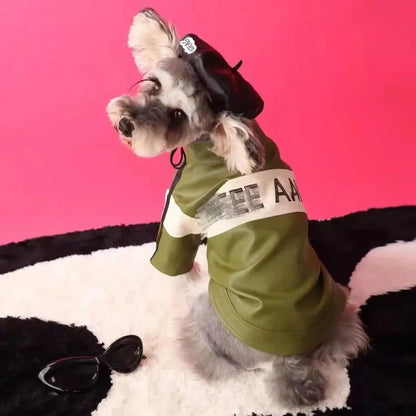 Dog Autumn Winter Clothes Jacket for Maltese Yorkshire Schnauzer Bichon Teddy Pomeranian Shiba Inu PU Material Stylish Motorcycle Design