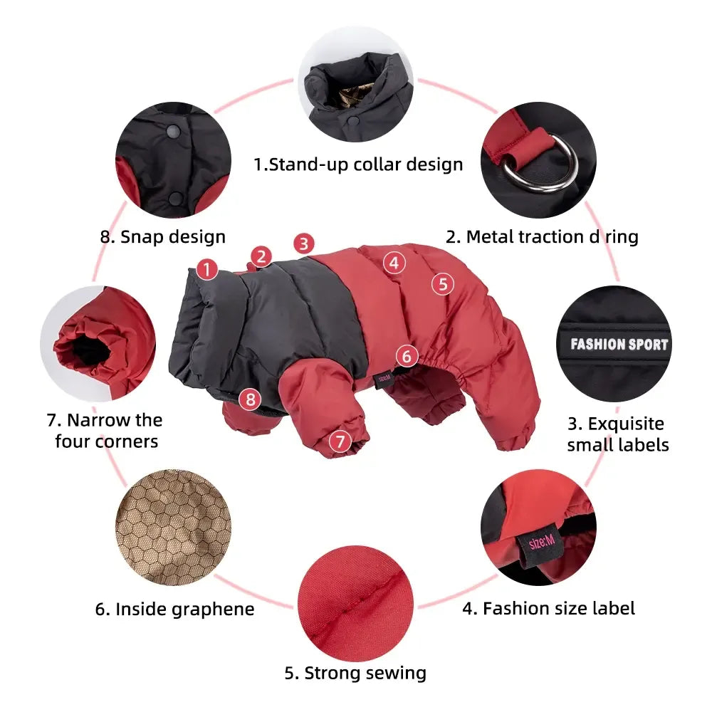 Winter Dog Warm Clothes Outdoor Puppy Teddy Bichon Schnauzer Poodle Four-Legged Coat, Waterproof Windproof Pet Cotton Jacket for Cold Weather
