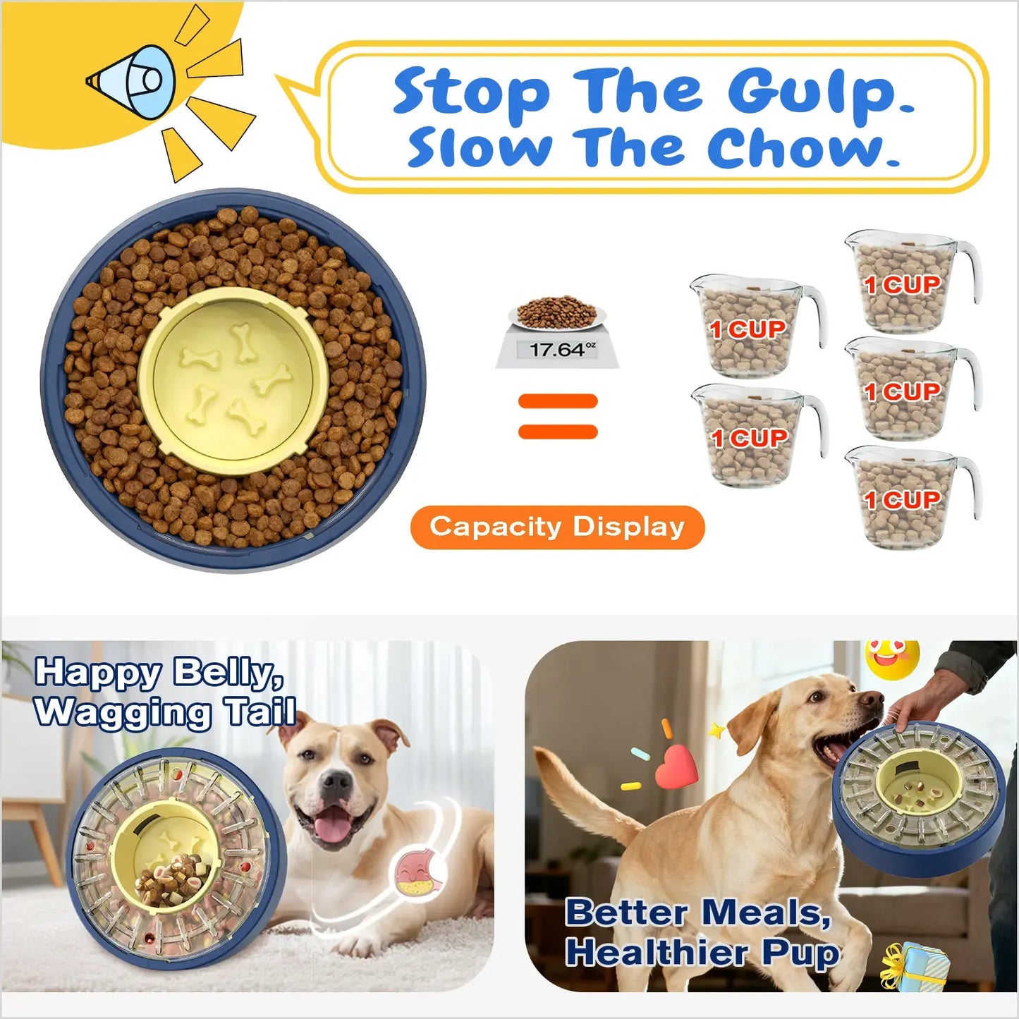 Large Size & Capacity Spinning Dog Puzzle Feeder, Actually Slows Down Eating to 5-60 Minutes, Anti-Gulping Mental Enrichment For Dogs, Treat & Food Dispenser Toy