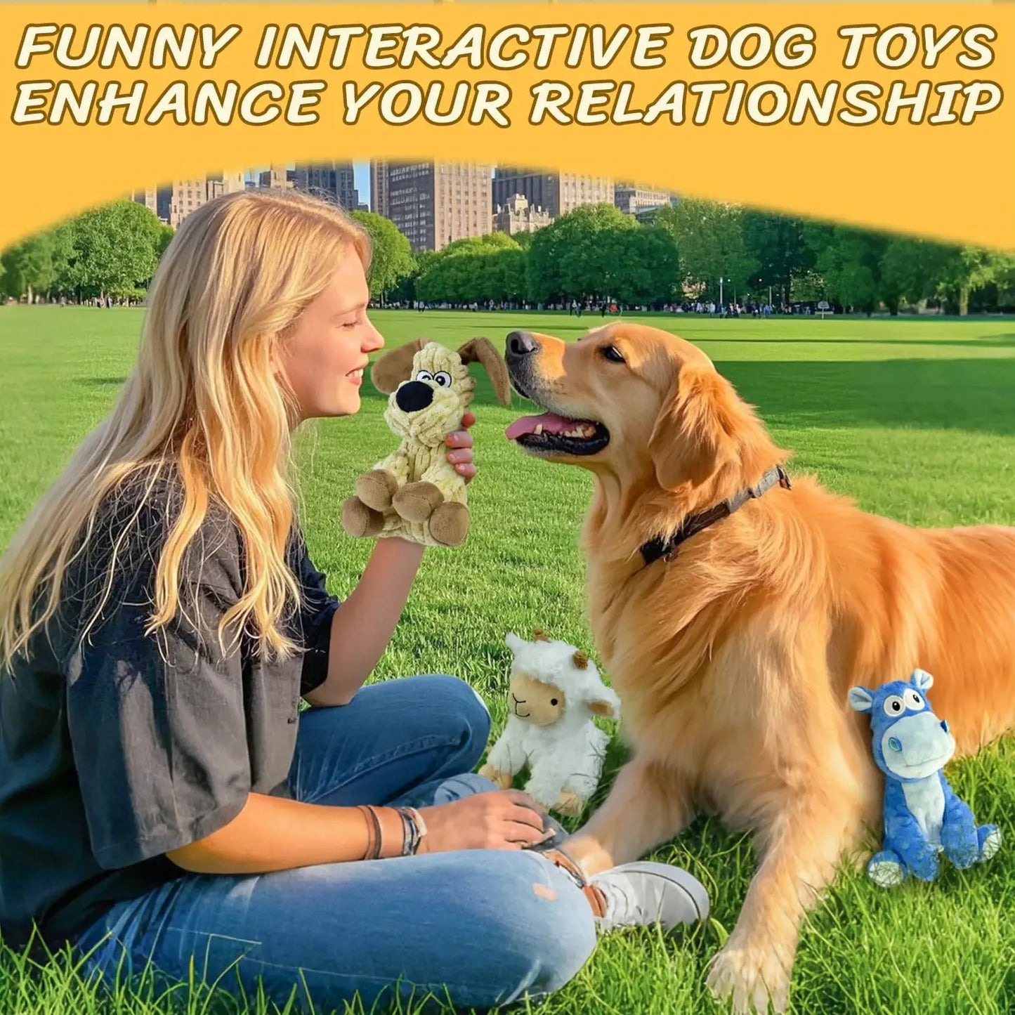 3 Pack Squeaky Stuffed Dog Toys- Indoor Outdoor Playing Toys for Large to Small, Durable Plush Toys to Keep Them Busy- Animal Shape Crinkle Toy