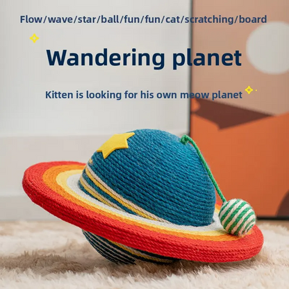Planet Cat Scratcher - Natural Sisal Rope · Play & Scratch in One · Reinforced Ring| 13.8" Diameter with Hanging Ball