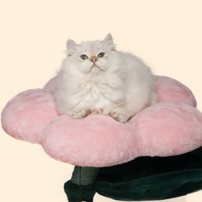 Flower Cat Tree Tower for Multi-Cat Household, Large Floral Platforms for Indoor Cats up to 30lbs with Interactive Bee Toy Scratching Posts