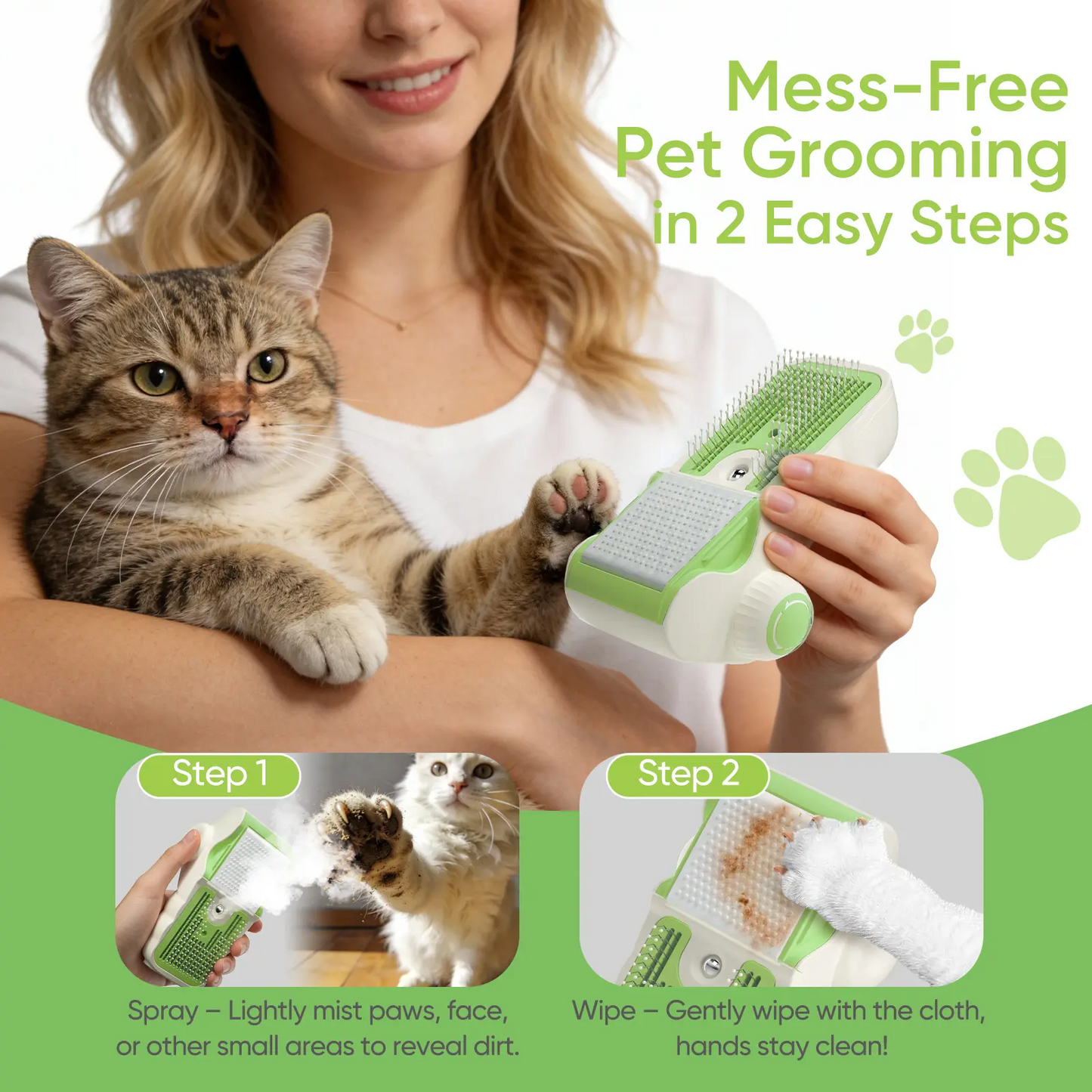 4-in-1 Steam Pet Brush for Dogs & Cats – Self Cleaning Deshedding Grooming Brush with Steam & Wipe Feature