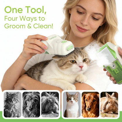 4-in-1 Steam Pet Brush for Dogs & Cats – Self Cleaning Deshedding Grooming Brush with Steam & Wipe Feature