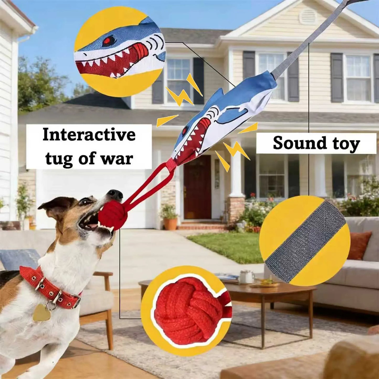 Shark Tug-of-War Interactive Dog Toy | Squeaky Shark Plush with Rope Knot