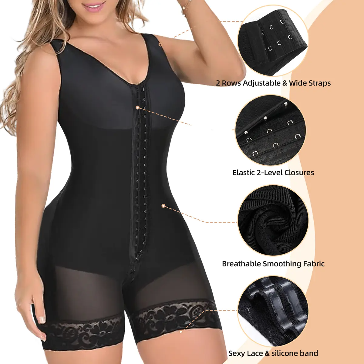 Fajas Colombianas Shapewear for Women Tummy Control Full Shapewear Butt Lifter with Hooks Closure