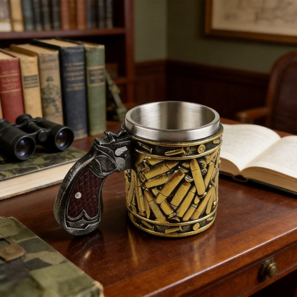 Retro Stainless Steel Embossed Beer Mug — Nostalgic Metal-Textured Drinking Cup