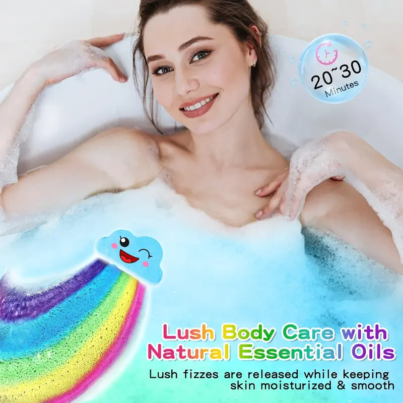 🔥LAST DAY 50% OFF - 🌈Rainbow Natural Bath Bombs with Mega Bubbles🛁 One Bomb Fills the Whole Tub 🎁