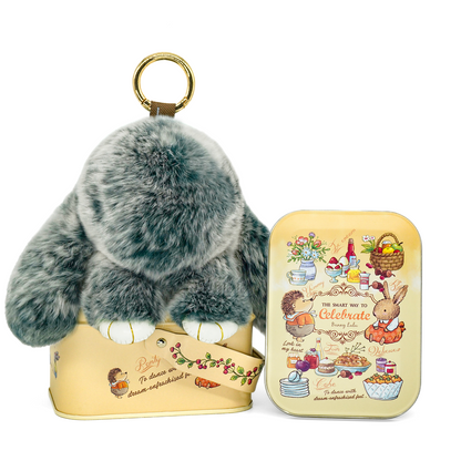 Handmade Plush Bunny Keychain with Metal Tin Box, Gift Options for Birthday Easter