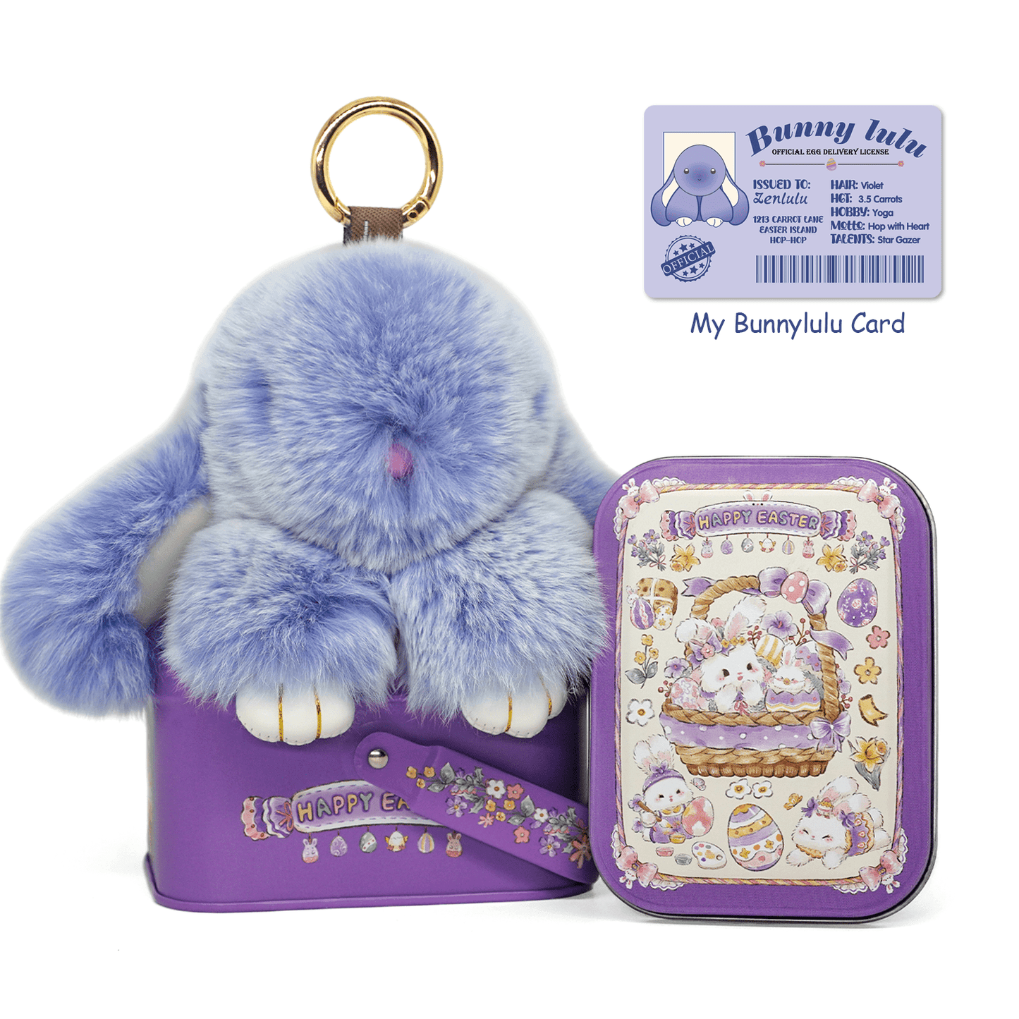 Handmade Plush Bunny Keychain with Metal Tin Box, Gift Options for Birthday Easter